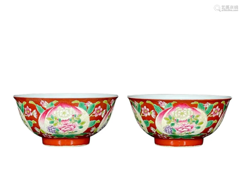 PAINTED ENAMEL 'PEACH AND FLORAL' BOWL