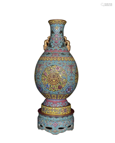 PAINTED ENAMEL â€˜FU SHOU' VASE WITH ROTATING INTERI…