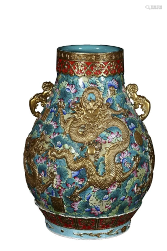 PAINTED ENAMEL 'DRAGON' ZUN VASE