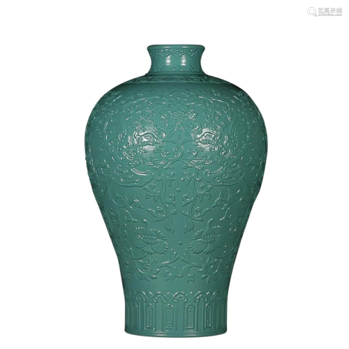 TURQUOISE GLAZED â€˜FLORAL' MEIPING VASE