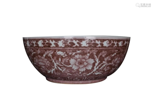 UNDER GLAZED RED â€™PEONY' BOWL