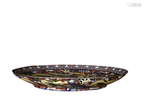 PAINTED ENAMEL 'DRAGON IN FLORAL' CHARGER