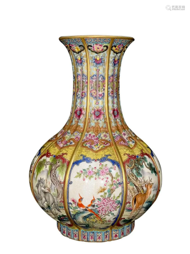 PAINTED 'FLORAL' PEAR FORM VASE