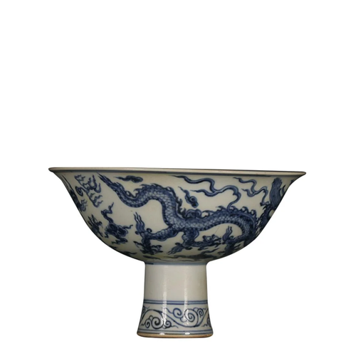 BLUE & WHITE 'DRAGON' HIGH-FOOT BOWL