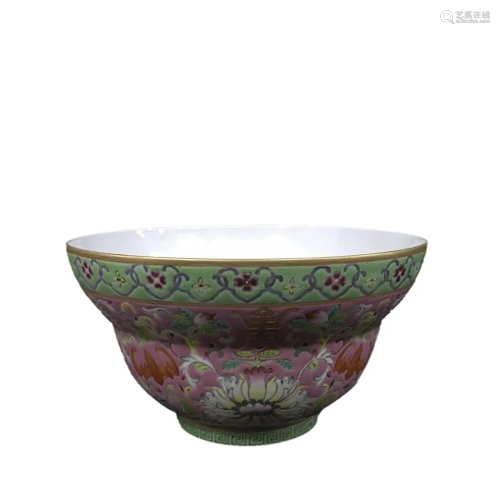 PINK GROUND FAMILLE ROSE 'FLORAL' BOWL