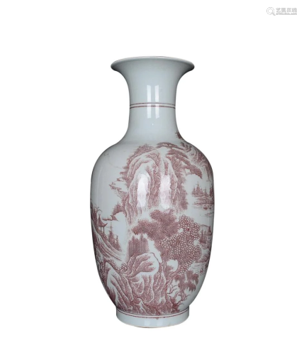 UNDER GLAZED RED â€˜FIGURE AND LANDSCAPE' VASE