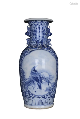 BLUE & WHITE 'BIRD AND FLORAL' VASE