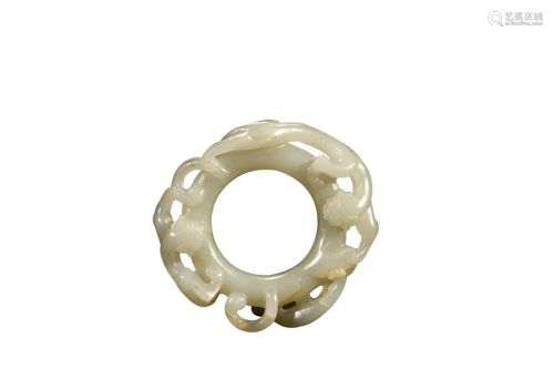HETIAN JADE RING CARVED WITH CHILONG