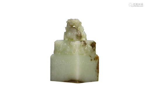 HETIAN JADE SEAL CARVED WITH CHILONG