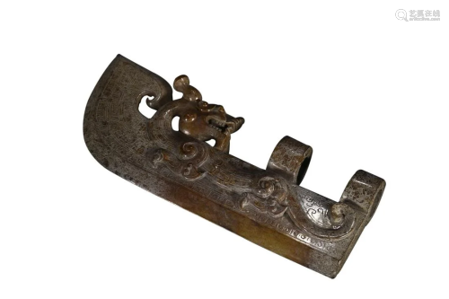 ANTIQUE JADE SWORD CARVED WITH CHILONG