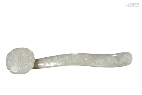 HETIAN JADE RUYI SCEPTER CARVED WITH FLORAL