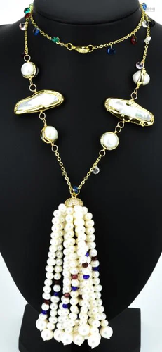 Baroque Pearl Ruby & Sapphire Necklace