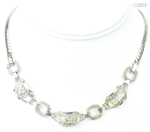 Retro C. 1940s Sterling Silver & Paste Necklace