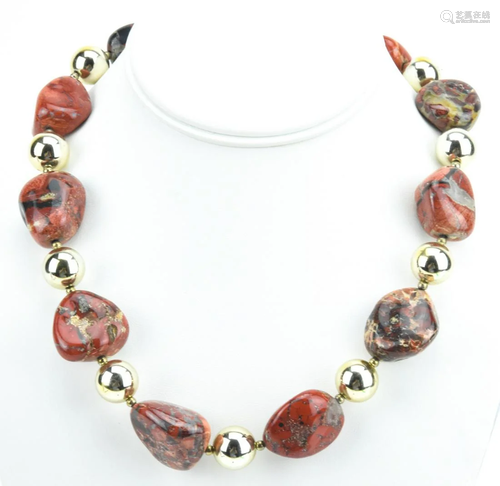 Handmade Necklace W Tumbled Natural Agate Beads