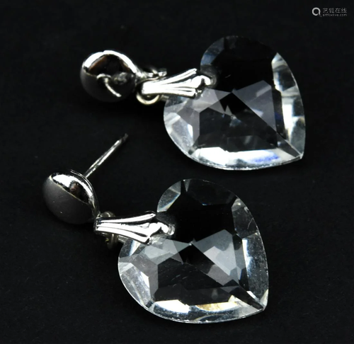 Sterling Silver & Cut Crystal Heart Form Earrings