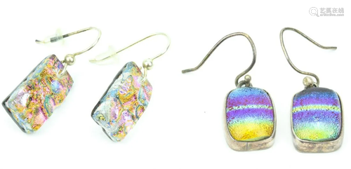 2 Pairs Sterling & Murano Art Glass Earrings