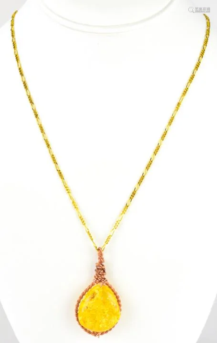 Gold Plated Necklace Chain & Wire Wrap Amber