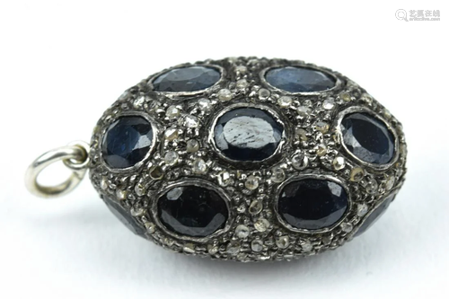 Sterling Silver Blue Sapphire & Diamond Pendant