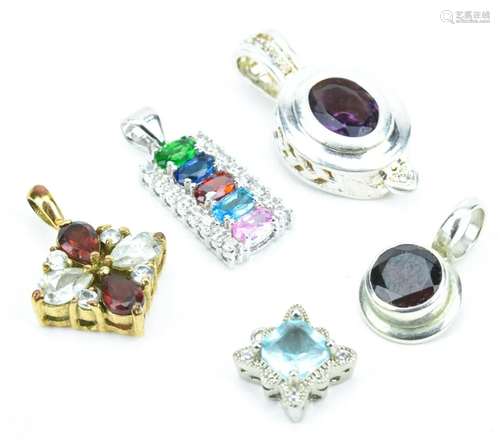 Five Gemstone Set Necklace Pendants