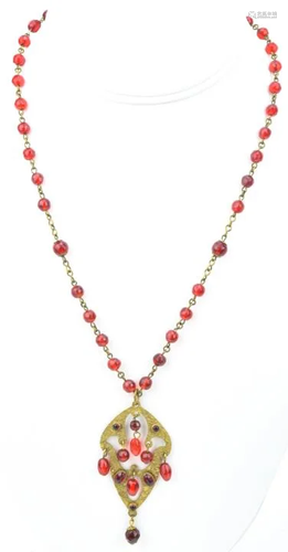 Antique Art Nouveau Ruby Glass Necklace