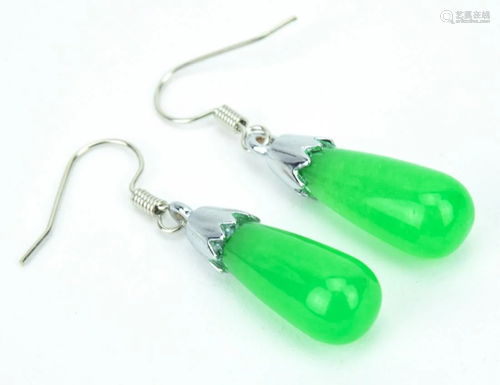 Pair Sterling Silver & Jade Pendant Earrings