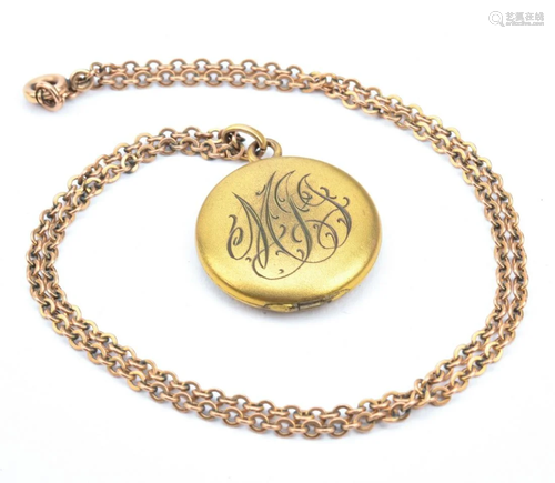 Antique 19th C Gold Filled Locket Necklace