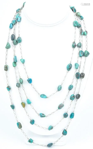 Sterling Silver & Turquoise By The Yard Necklace