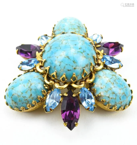 Costume Jewelry Rhinestone & Art Glass Brooch