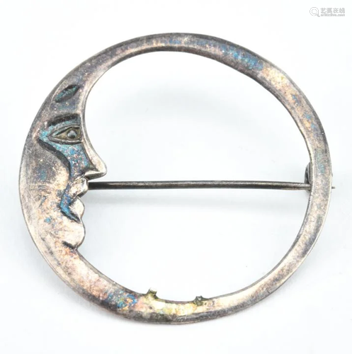 Vintage Sterling Silver Crescent Moon Brooch