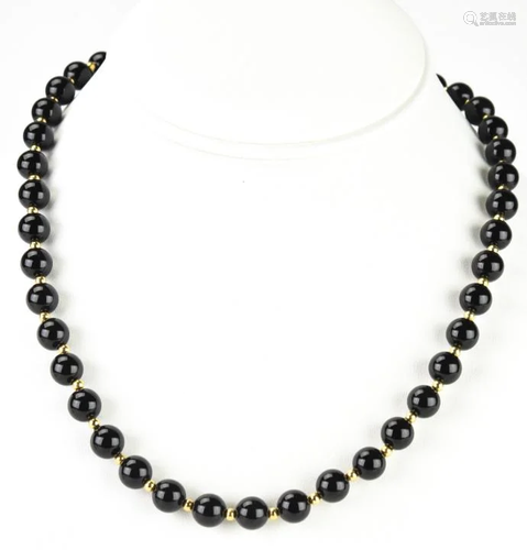 Estate 14kt Yellow Gold & Onyx Beaded Necklace