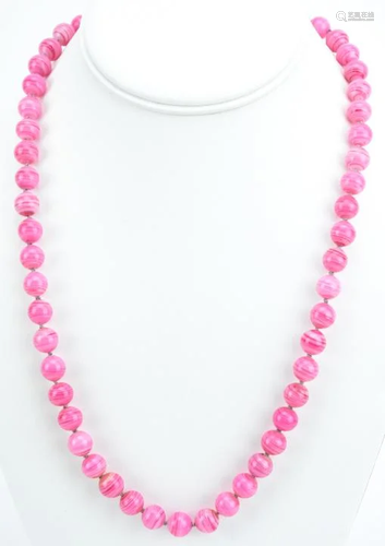 Hand Knotted Pink Art Glass Faux Agate Necklace