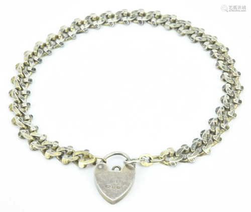 Antique Sterling Silver Heart Padlock Bracelet