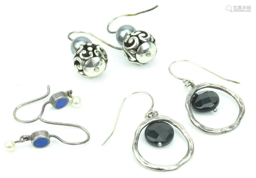 3 Pairs Of Sterling Silver Earrings