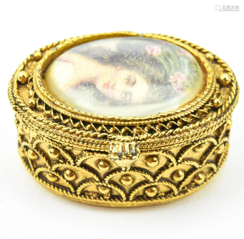 Snuff Box Or Pill Box W Portrait Miniature