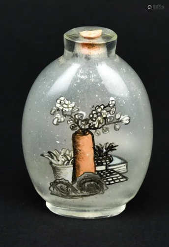 Chinese Reverse Hand Painted Glass Snuff Bottle