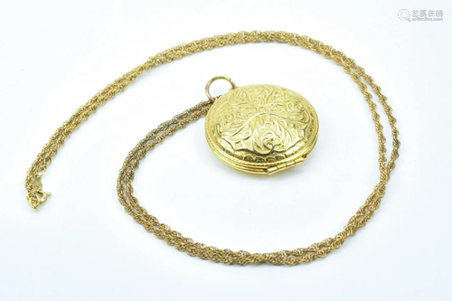 Estate Gold Filled Locket Pendant W Rope Chain