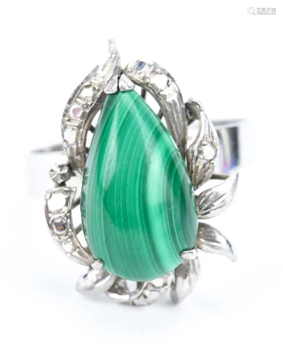 Estate Sterling Silver & Malachite Cabochon Ring