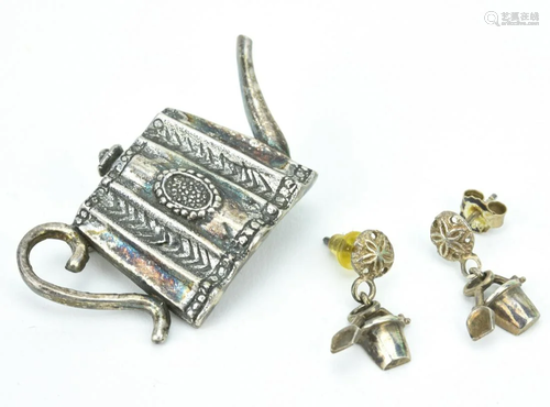 Vintage Sterling Silver Brooch & Earrings