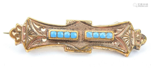 Antique 19th C Gold & Turquoise Brooch