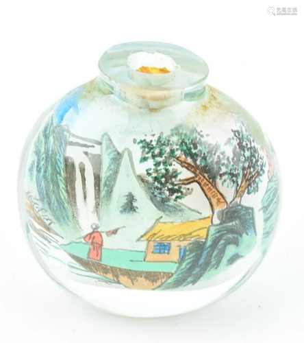 Chinese Reverse Hand Painted Glass Snuff Bottle