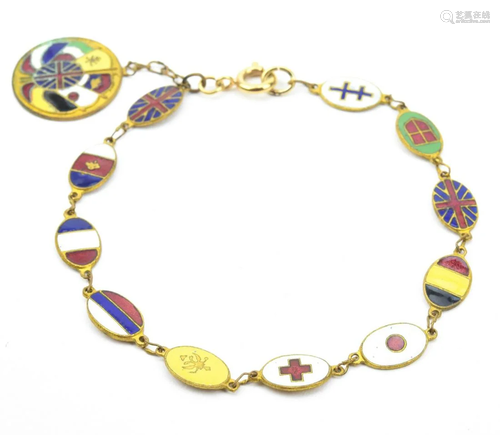 Antique Gilt Metal & Enamel Flag Bracelet