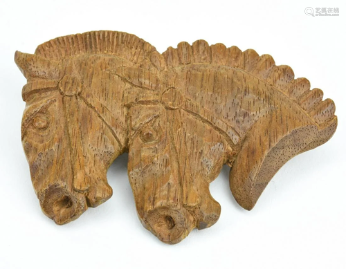 Vintage Folk Art Carved Wood Horse Brooch