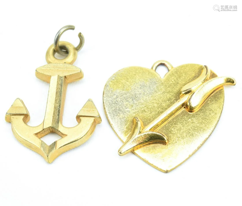 Antique Pendants Cupid Heart Arrow & Ship Anchor