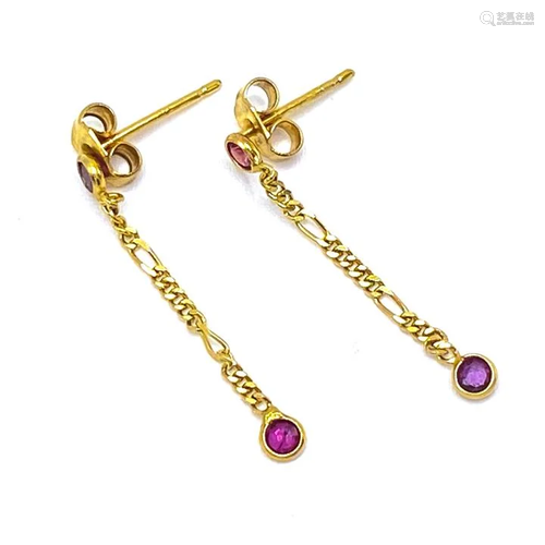 Vintage 9k Yellow Gold Ruby Earrings