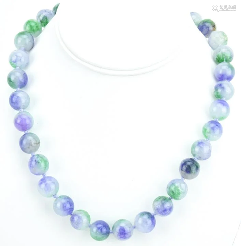 Hand Knotted Green & Lavender Jade Necklace Strand