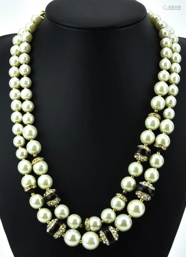 Costume Jewelry Faux Pearl Double Strand Necklace