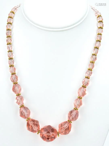 Antique Art Deco Pink Crystal Bead Necklace