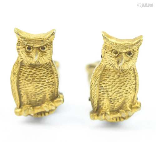 Pair Of Gilt Metal Owl Clip-On Earrings