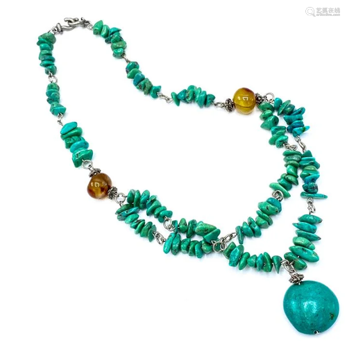 Turquoise and Hard Stone Swag Necklace