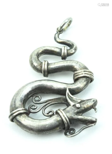 Antique Sterling Silver Dragon Serpent Pendant